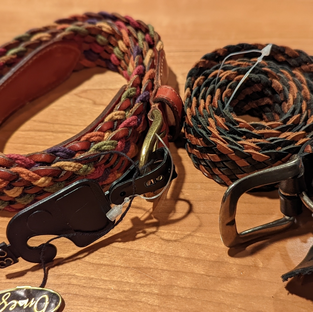 Two braided leather belts